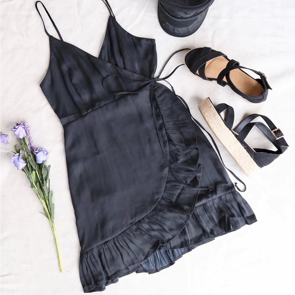 Brand new🔥Free People All My Love Wrap Shine Mini Dress In Black Satin - Picture 6 of 7